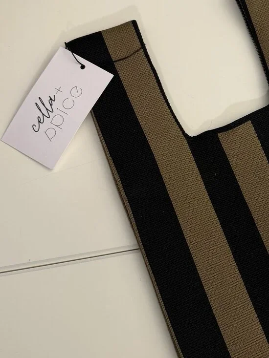 Reusable Vertical Stripes Tote - Black Khaki - Picture 6 of 8